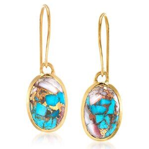 Oval Kingman Turquoise Drop Earrings in 18kt Gold Over Sterling
